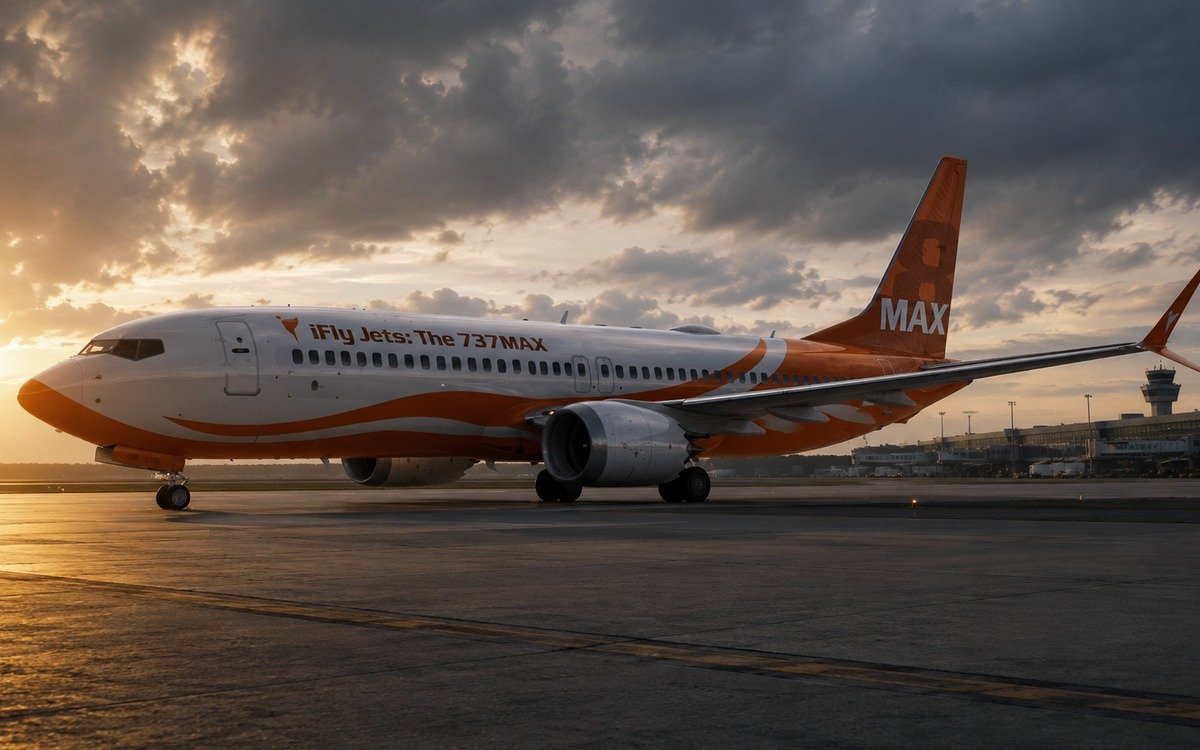 iFly 737 MAX at golden hour on the tarmac