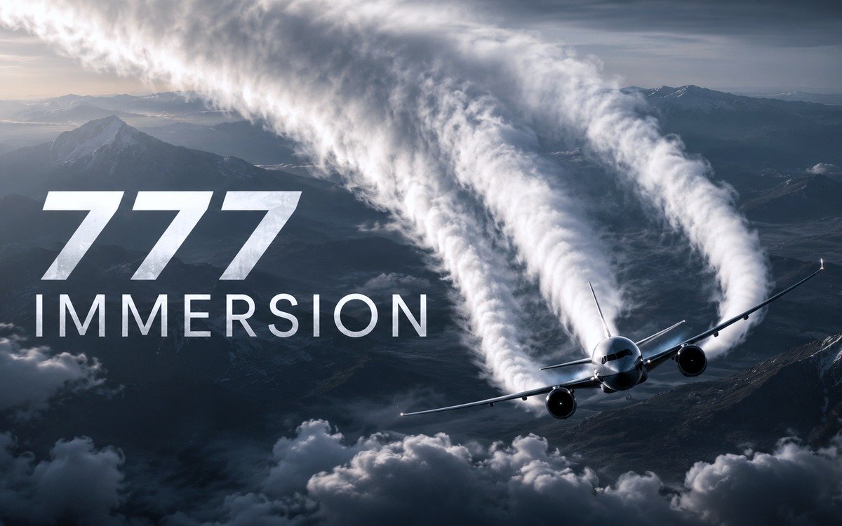 Immersion by Parallel 42 — 777 with dramatic vortex contrails